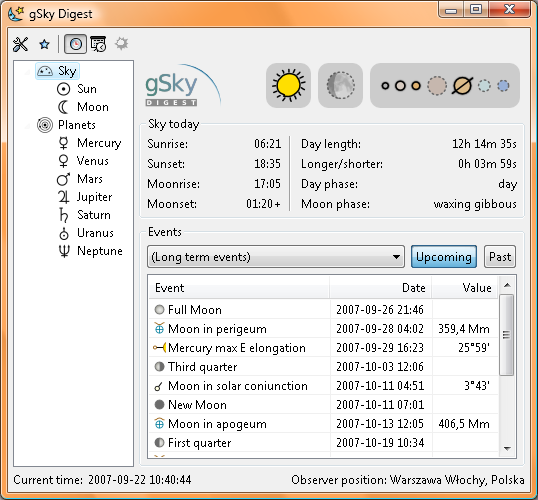 gSky Digest sky overview panel